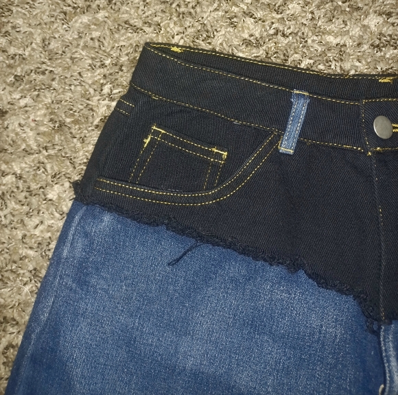 FashionNova Denim & Gray Colorblock Joggers - Picture 6 of 8